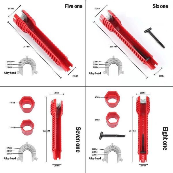 8-7-6-5 In 1 Anti-slip Kitchen Repair Flume Wrench Sink Faucet Key Plumbing Pipe Wrench Bathroom Tool Set