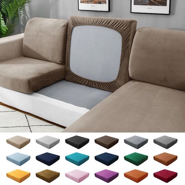 20 Solid Colors Thick Velvet Sofa Seat Covers Plush Sofa Cushion Covers Elastic Slipcover All-inclusive Couch Cover Dining Room 0624