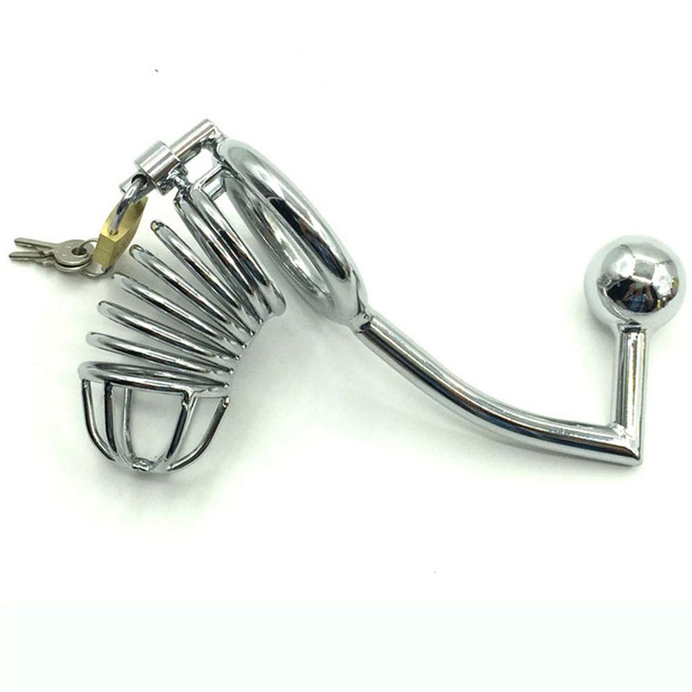 Male Chastity Devices Penis Cage With Anal Plug Prostate Massage Penis Ring Cock Scrotum Lock Restraint Bondage2843
