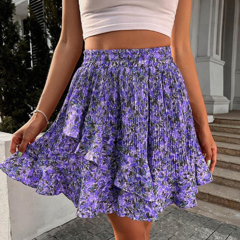 Skirts Metallic Mini Skirt Women&#39;s Summer Empire Waist Ruffle Tiered Floral Printed A For Girls 10-12 Knee LengthSkirts