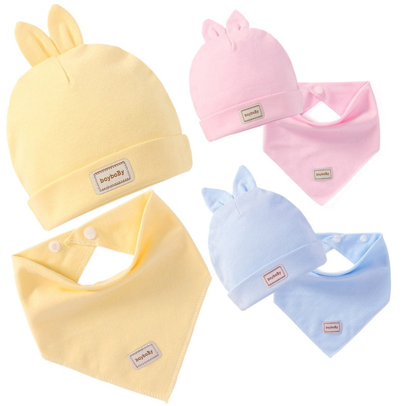 Cute Kids Newborn Hat Cap with Bibs Candy Solid Colors Boys Girls Baby Beanies Hats Cotton Born Bib Toddler Infant Caps 453 E3