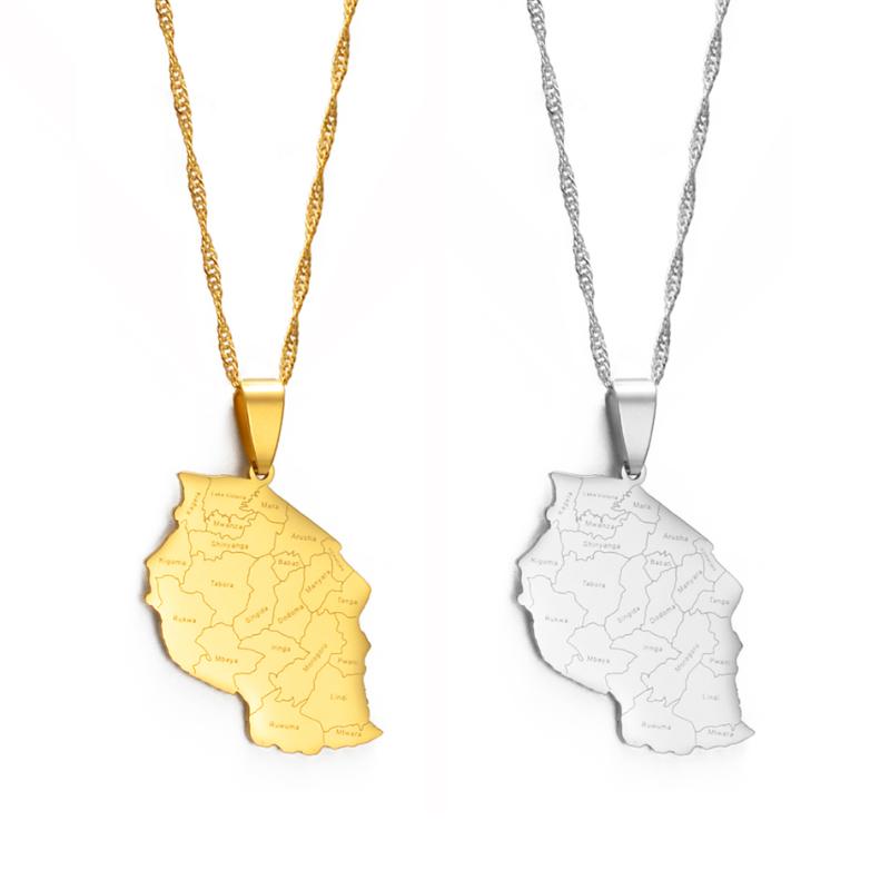 Pendant Necklaces Anniyo TANZANIA Map &amp; City Name Necklace Women Jewelry African Tanzanians Jewellery Chain #174921Pendant