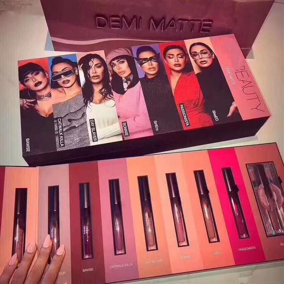 New Makeup Brand Beauty DEMI Matte Lipstick 15pcs-set Liquid matte 15colors Lip Gloss high quality Gift241D