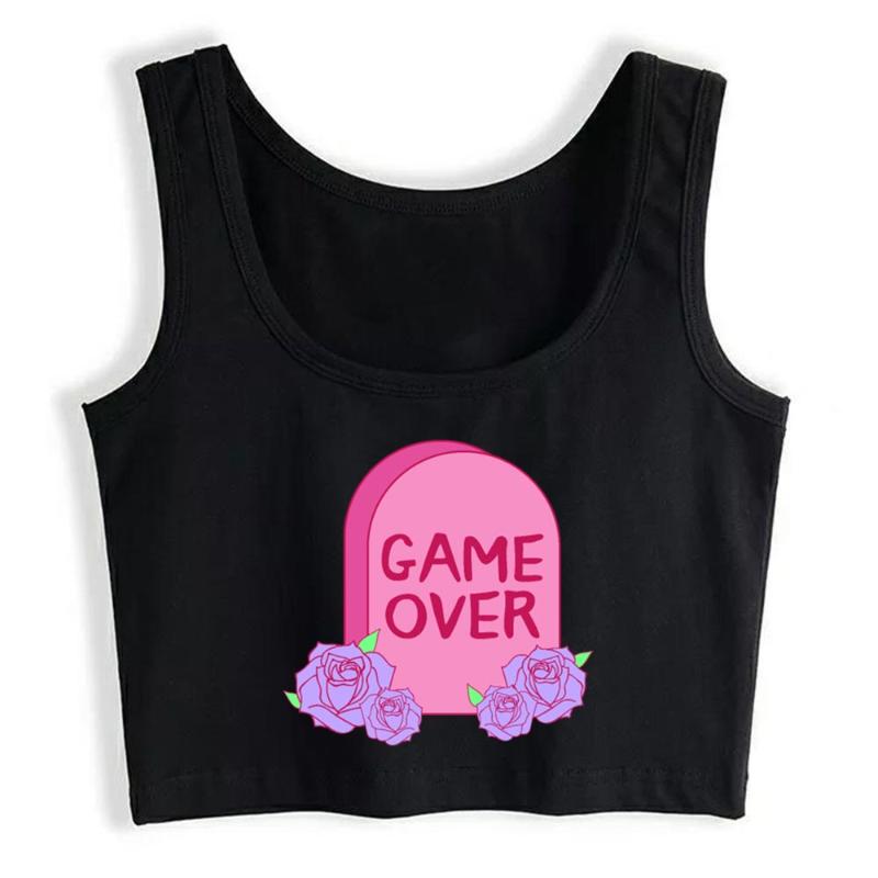 Women&#039;s Tanks & Camis Crop Top Female Game Over Yami Kawaii Pastel Goth Funny White Print Tops WomenWomen&#039;s