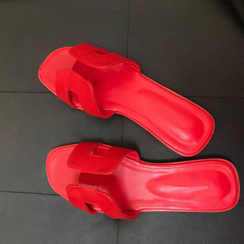 Summer cool women&#039;s flat-bottomed slippers fashionable outerwear all-match casual one-word slipper travel vacation beach slippers large sizes 4