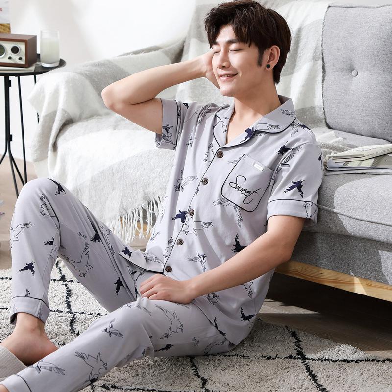 Men&#039;s Sleepwear Male Pajama Set Soft Nightgown For Men Pyjamas Sleep Lounge Big Size L-3XL Cotton Pajamas Shorts Summer SleepwearMen&#039;s