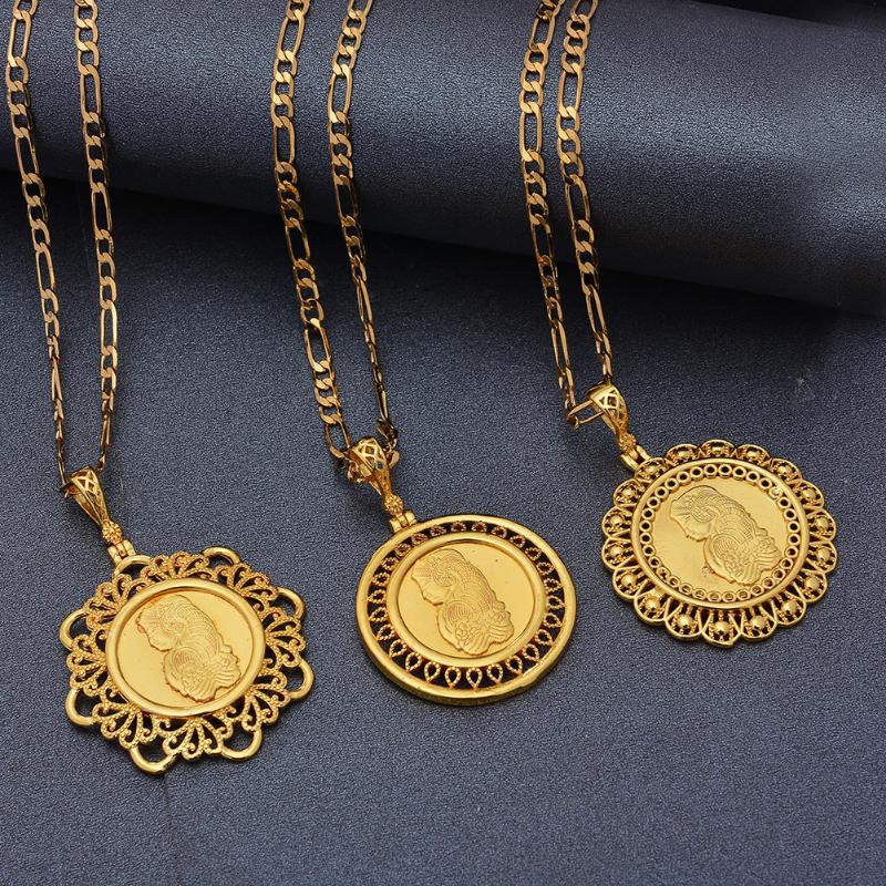 Chains Three Styles Copper Gold Plated Turkey Necklace Pendant For Men Women Middle Eastern Beauty Head Hawaii Israel Islam JelwelryChains