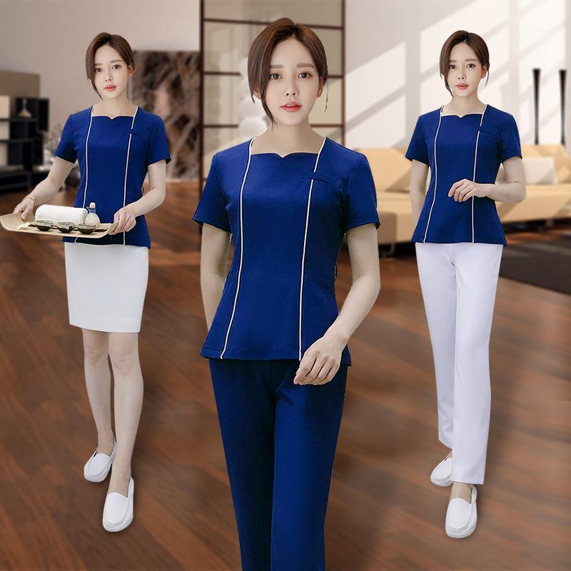 Women&#039;s Two Piece Pants Summer Beauty Salon Women Work Uniforms Spa Massage Short Sleeve Working Suits Sauna Foot Bath Receptionist Workwear