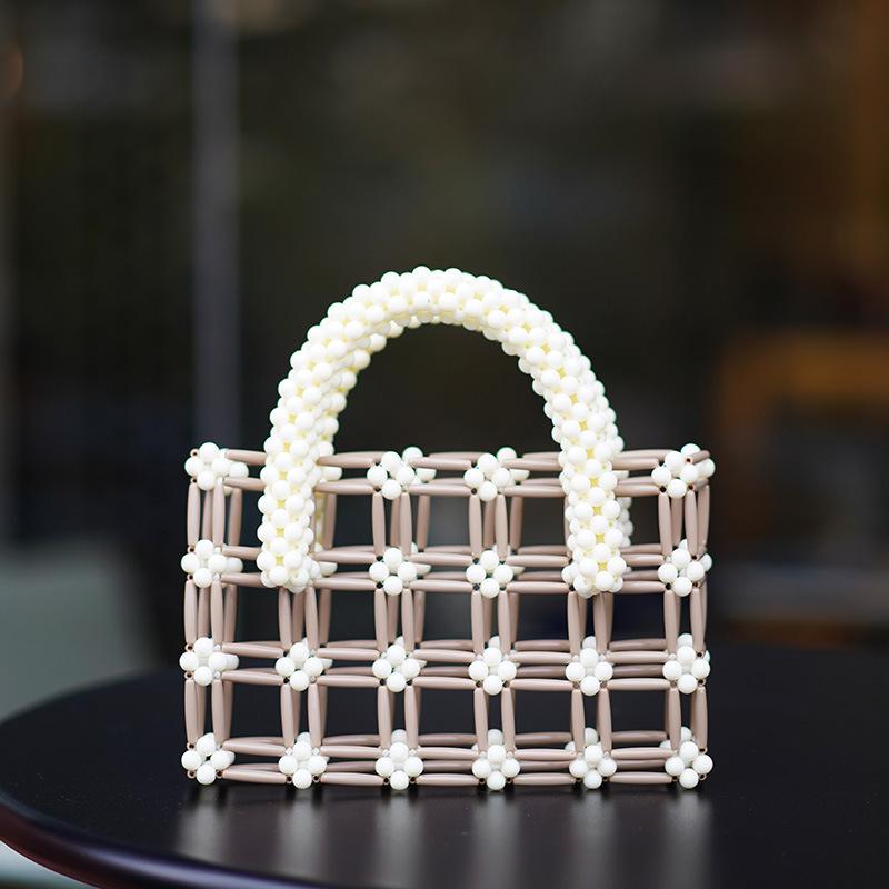 Evening Bags Small Women&#39;s Bag Hand Knitting Wooden Beaded Handbags Hollow Out Ladies Shoulder Personalized Crossbody Whole SaleEvening