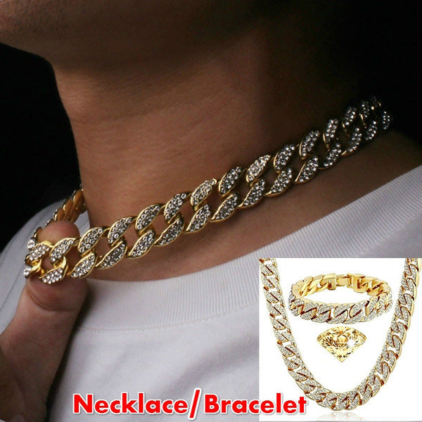Necklace Chokers Collar Pendants Fashion European and American Men&#039;s Hip Hop Cuban Chain Jewelry Set Necklace Clothes Personality Accessories H