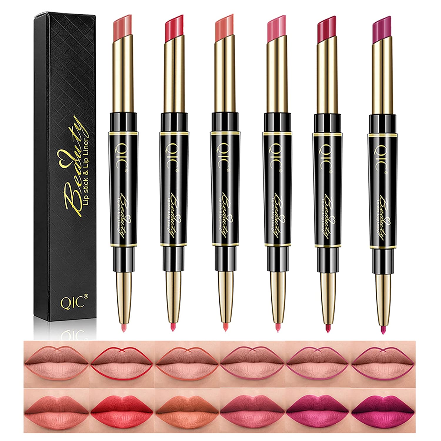 Lip Liner and Lipstick Makeup Set 2 in 1 Double Head Lipstick Waterproof Long Lasting Matte Lipgloss Gift for Daily Travel Parties Work