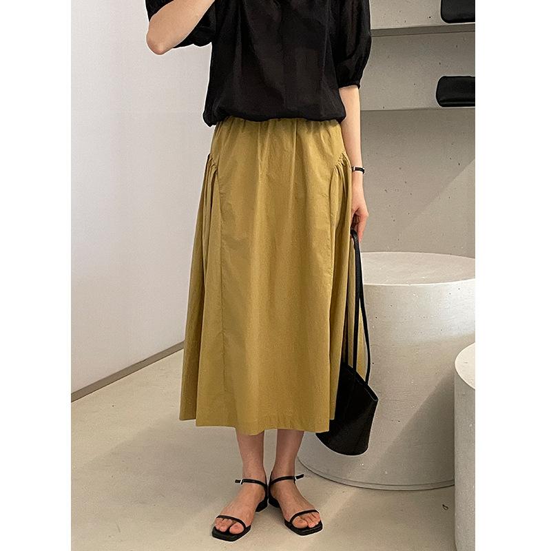 Skirts High Waist Khaki Color Women Ball Gown Skirt Summer Ruched Folds Elegant Lady Long Clothes Y2k StyleSkirts
