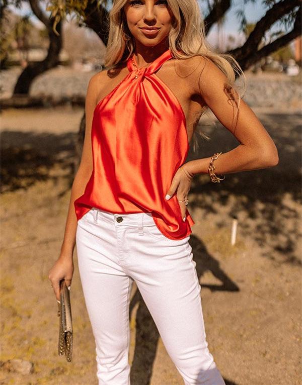 Women&#039;s Tanks & Camis Chunky Dunky T-Shirt Slim Summer V-Neck Sleeveless Satin Blouse Tops For Women Tank Top Y2k Boho Crop TopWomen&#039;s