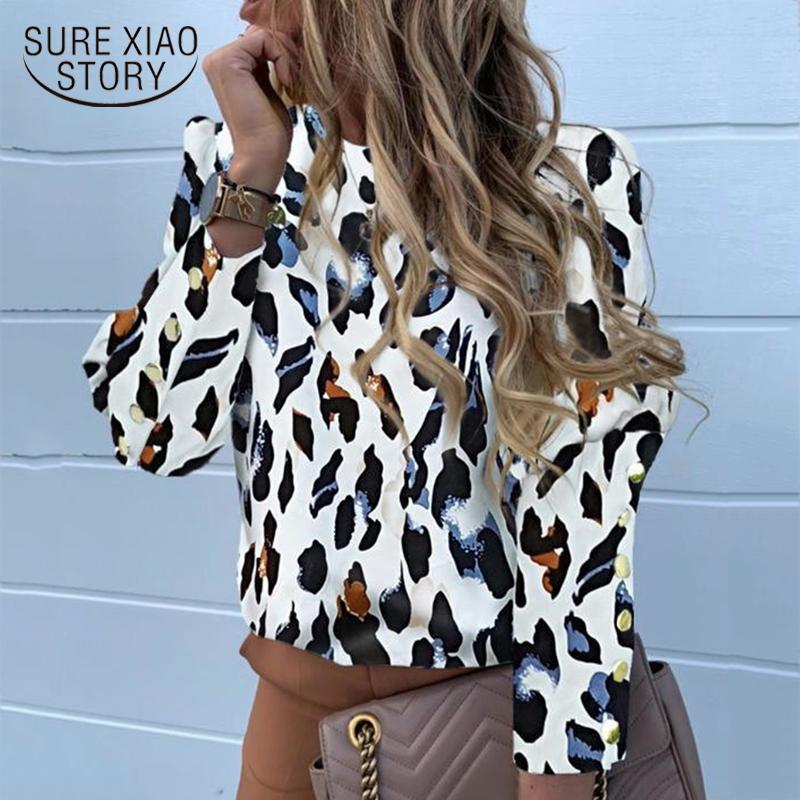Women&#039;s Blouses & Shirts Plus Size Spring Autumn Clothes Fashion OL Women Office Button Long Sleeve Ladies Casual O-Neck Leopard Top 15898Wo
