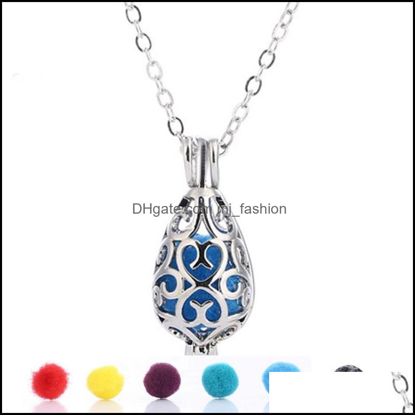 Lockets Necklaces Pendants Jewelry Fashion Lava Rock Stone Cage Pendant Necklace Diffuser Essential Oil Water Drop Shape Charm For Women G