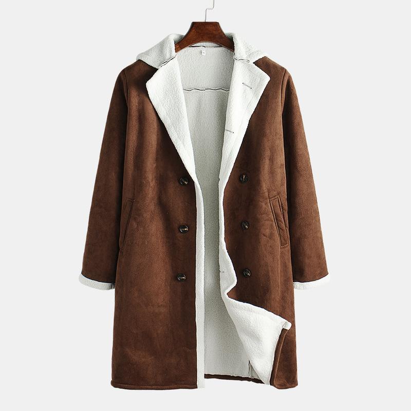 Men&#039;s Wool & Blends 2022 Male Winter Fleece Long Overcoat Outerwear Warm Suede Coat Men Brown Trench Jacket M-3XL1
