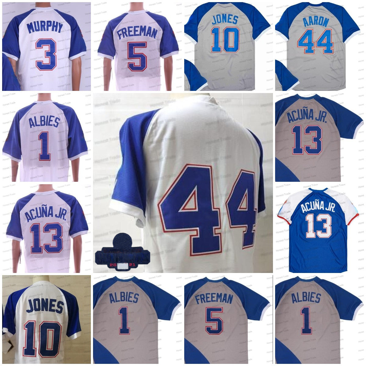Retired Baseball Jerseys Acuna Jr.13 44 Hank Saron Freddie Freeman Dale Murphy Ozzie Albies Vintage Retro Pullover Mens Retro Jersey