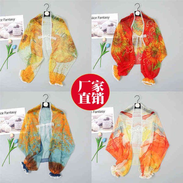 19WF Printed silk scarves women&#039;s tourism sunscreen shawl foreign trade