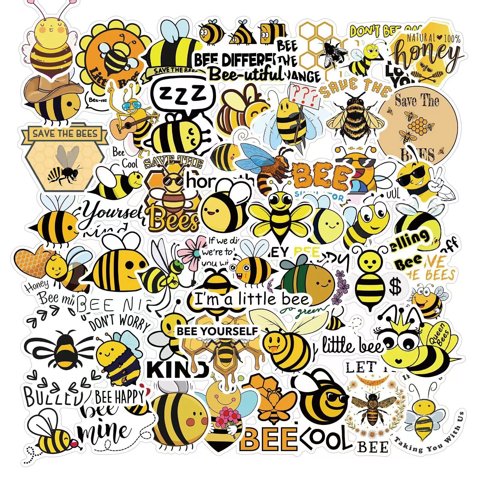 50PCS Cute Little Bee Graffiti Car Sticker For Diy Notebook Scooter Trunk Refrigerator Laptop Suitcase Water Cup Decals Wholesale