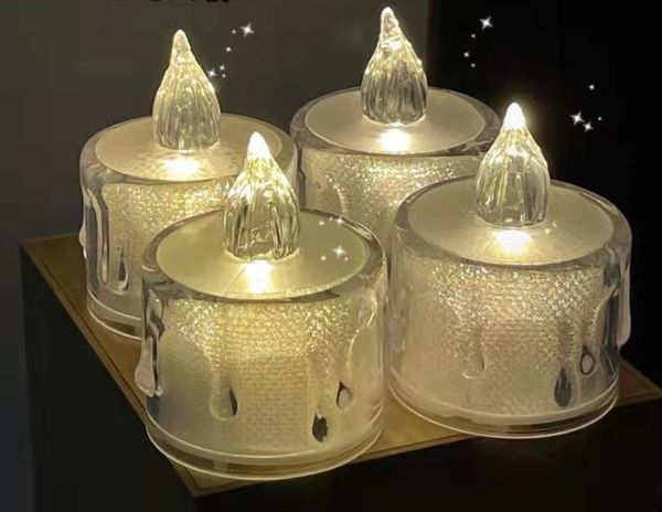 Tea Lights Flameless Flickering Electric Candle Party Decoration Long-Lasting LED Battery Pillar Candles Crystal Clear Case Wedding Christma