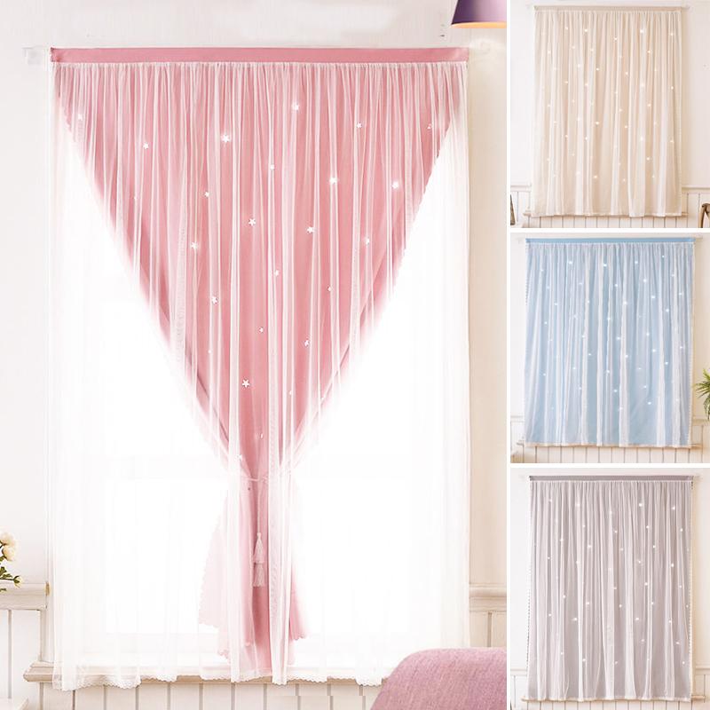 Curtain & Drapes Punch Free Blackout Curtains Living Room Drape Home Girl Bedroom Tulle For Windows Sheer Lace Opaque Tapestry