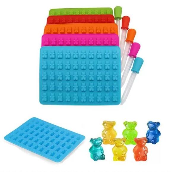 Bear Moulds Molds BPA Free Food Grade Silicone Gelatin Gummy Kitchen Bear Mold Candy Jelly Chocolate Cookie with Droppers 50 Holes FY5242 F0