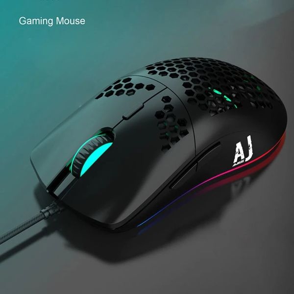 AJ390-AJ39Light Weight Wired Mouse Hollow-out Gaming Mouce Mice 6 DPI Adjustable 7 Keys for Windows 2000-XP-Vista-7-8-10 Systems