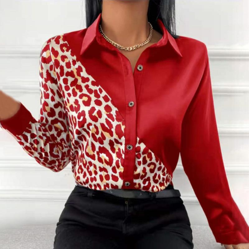 Women&#039;s Blouses & Shirts Leopard Patchwork Casual Shirt Blouse Woman Autumn Fashion Button Long Sleeve For Women 2022 White Print Office Top
