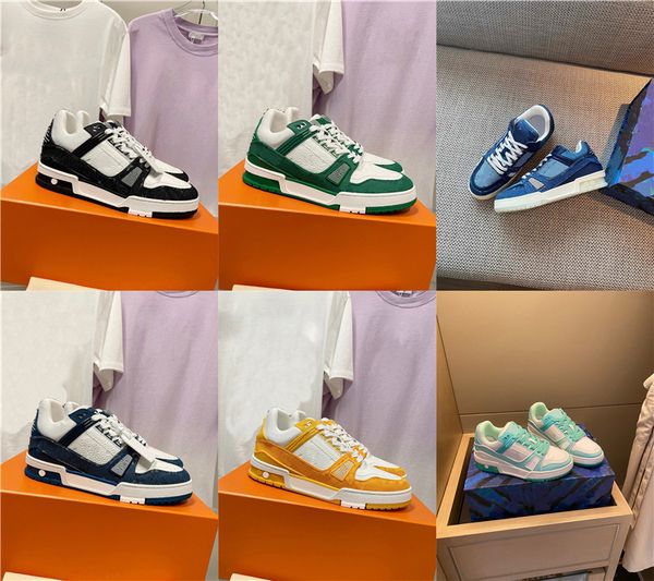 TOP Trainer Sneaker 408 Fashion 508 High-Top Low Casual Shoes White Black White Green Monogram Denim Blue Yellow Men Women Genuine Leather A