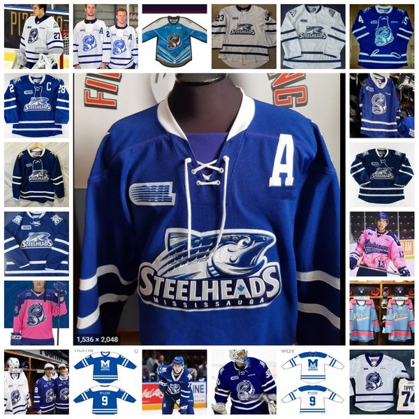 Custom OHL Mississauga Steelheads Stitched Hockey Jersey 92 Alexander Nylander 74 Owen Tippett 14 James Hardie 73 Luca Del Bel Belluz Ethan
