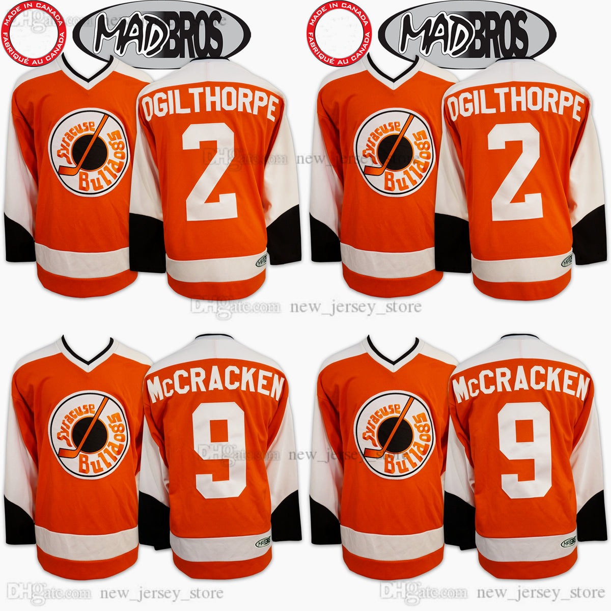 Syracuse Bulldogs Movie Hockey 2 Ogie Ogilthorpe 9 Tim Dr Hook McCracken Jersey Slap All Stitched Orange Color Away Breathable Sport Sale High Quali