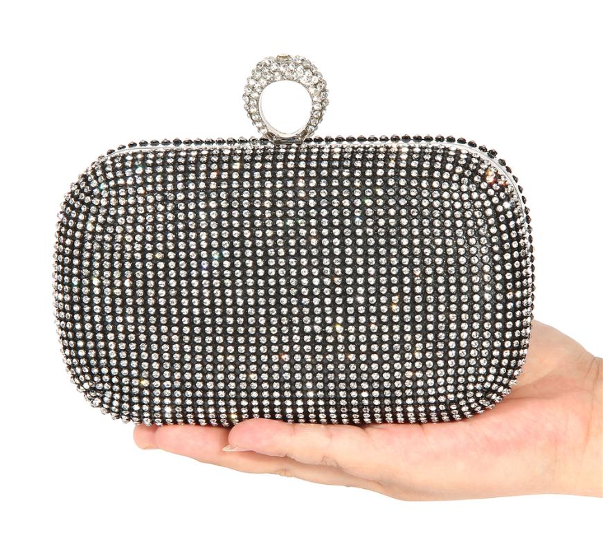 Evening Bags Luxury Diamond Clutch Heart Shape Finger Ring Rhinestones Dinner Wedding Party Purses-Handbag Gold-Silver-Black
