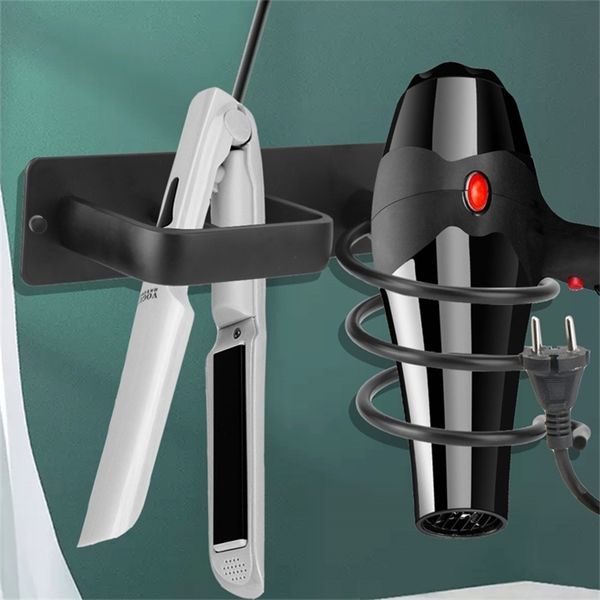 Wall Mounted Hair Dryer Holder Organized Rack Straightener Stand Bathroom Curling Iron Shelf Storage Shelves Accessories 220527