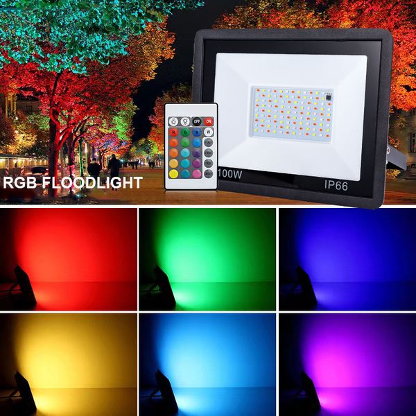 RGB LED Flood Light 20W 30W 50W 100W Outdoor Colorful Floodlight Spotlight IP66 Wall Washer Lamp With Remote Control