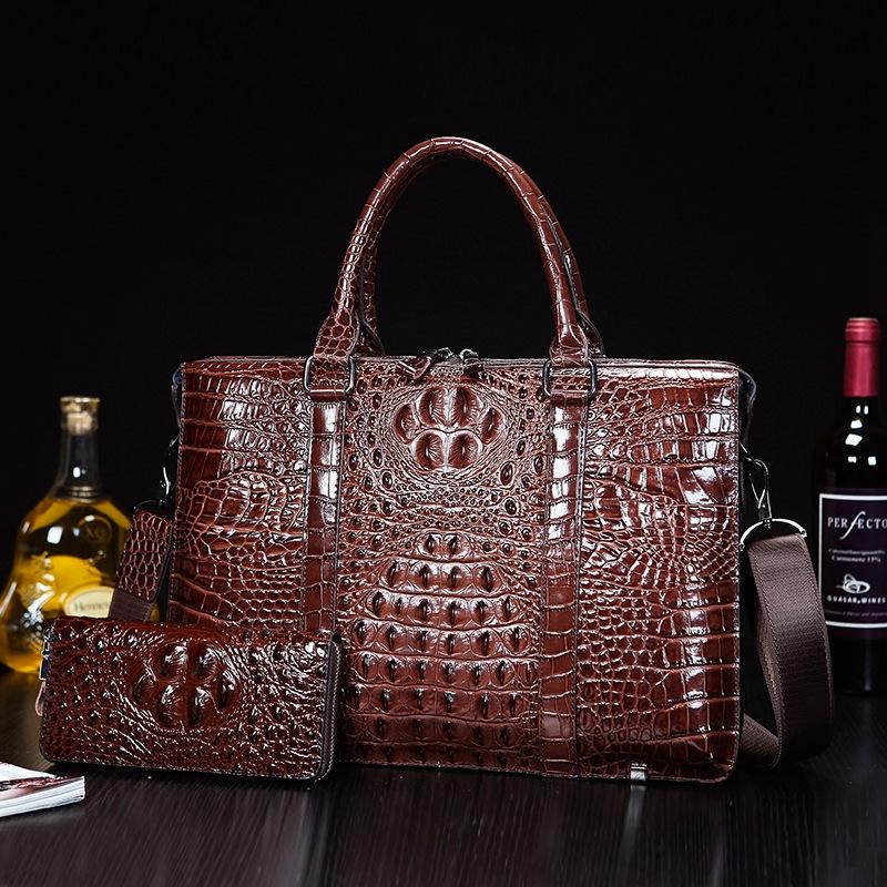 Briefcases First Layer Cowhide Alligator Men&#39;s Shoulder Cross Body Messenger Briefcase Luxury Business Office Computer HandbagsBriefcase