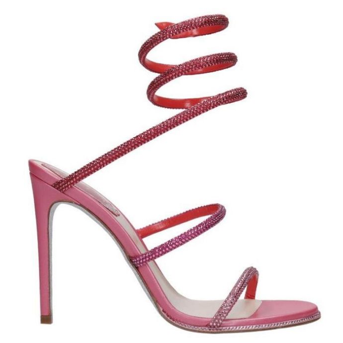 RENE CAOVILLA Cleo open toe sandals crystal embellished spiral snake tail sandals twining rhinestone sandal women Top quality Silver Winered stilett