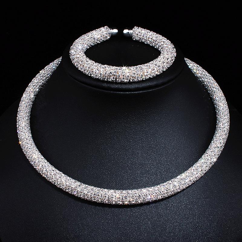 Chokers Disign Luxury Maxi Crystal Collar Necklace Gold-Silver Plated Rhinestone Torques Choker Necklaces For Women Wedding Jewelry