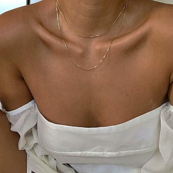 Chokers Vintage Simple Gold Color Snake Bone Chain Necklace For Women Layer Thin Clavicle Choker Party Fashion Gifts Jewelry Accessory
