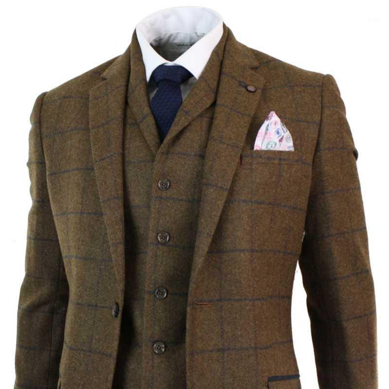 Men&#039;s Suits & Blazers 2022 Est Brown Mens 3 Piece Suit Peaky Blinders Tweed Style Check Wool Herringbone Costume Homme