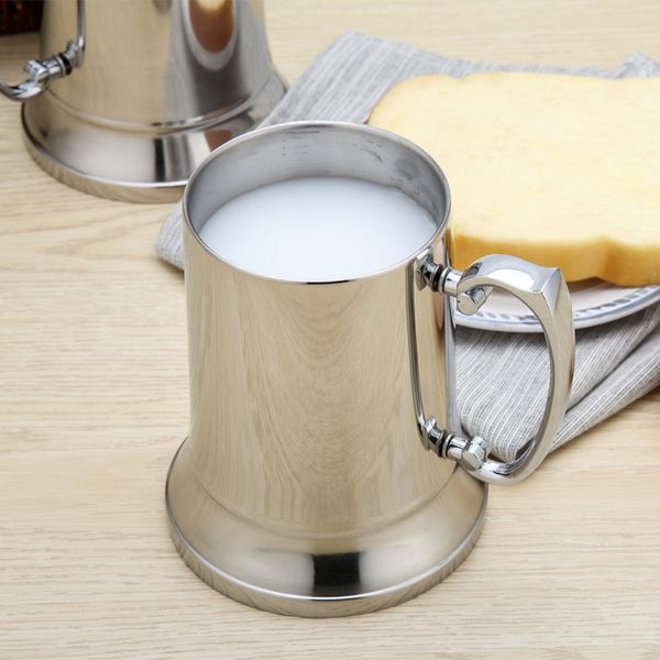 16oz Tankard Stein Double Wall Stainless Steel Beer Mug Cocktail Breakfast Milk Mugs with Handgrip Coffee Cup Bar Tools Drinkware FY5306 sxj