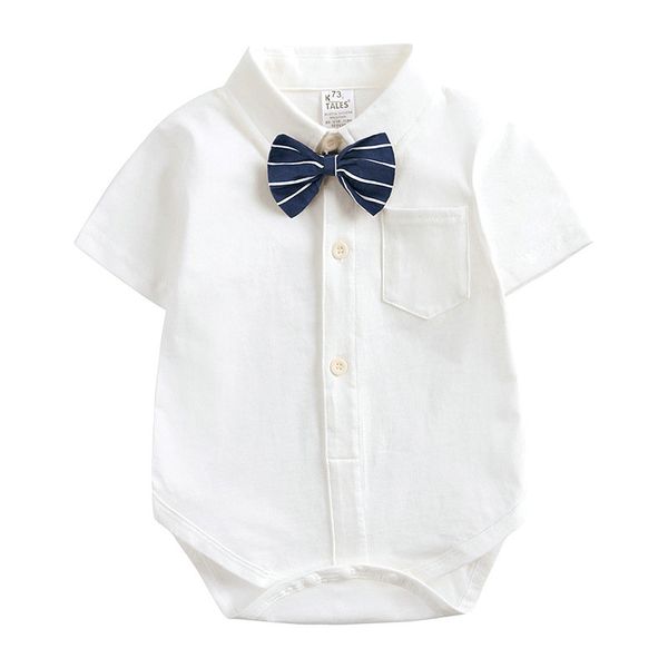 Turn-Down Solid Color Collar Baby Boys Romper Summer Short Sleeve Collar Jumpsuits Newborn Baby Boys Clothes 0 F