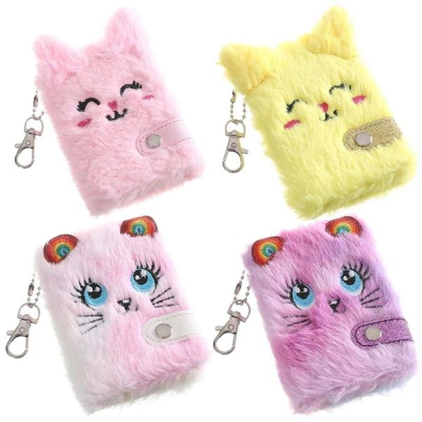 Cute Cat Plush Notebook For Girls Party Favor Kawaii Pendant Keychain Furry Cats Notebook Daily Planner Journal Book Note Pad Stationery