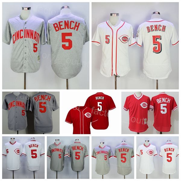 Vintage 1969 1975 1976 1990 Throwback Baseball 5 Johnny Bench Jersey All Stitched Team Color Red White Black Grey Pullover Flexbase Cool Bas