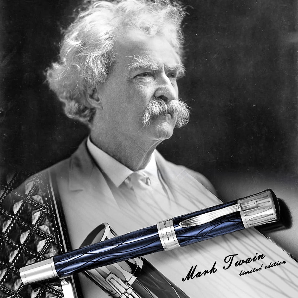 LGP Luxury pen Distinguished Writer Mark Twain Rollerball Ballpoint Pens Ice Crack Black Blue Wine Red Resin Engrave With Serial Number 0068-8000