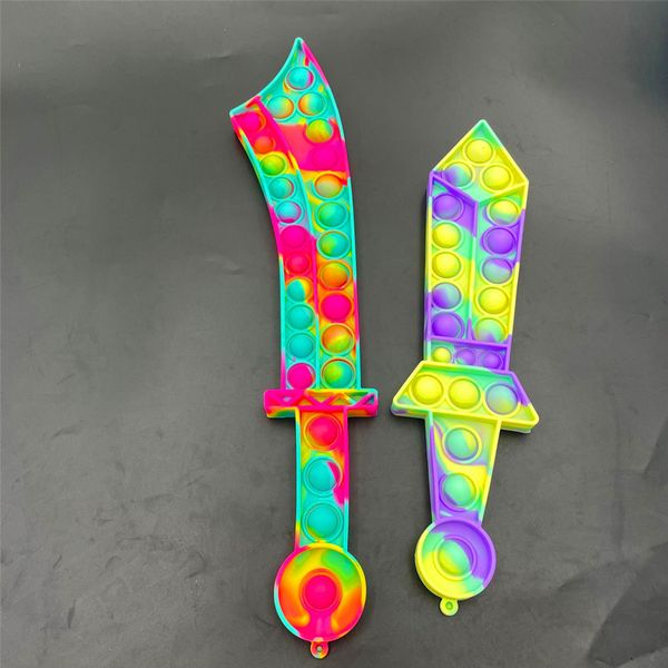Fidget Toys Push Bubble Katana Sword Shape Party Favor Sensory Rainbow Finger Bubbles Silicone Board Game Educational Stress Reli