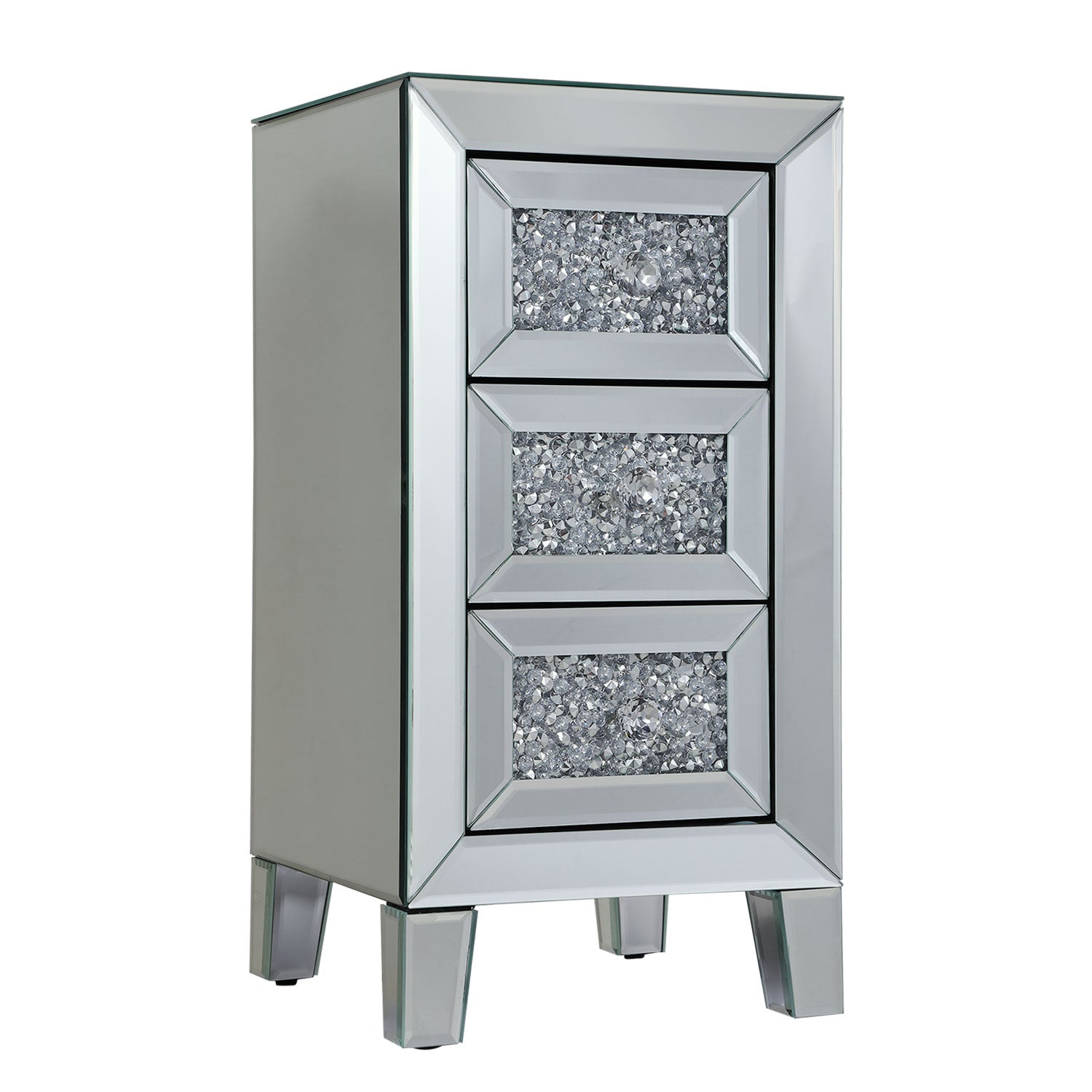 Mirror nightstand sofa side table with 3 crystal diamond drawers end table of bedroom living room furniture