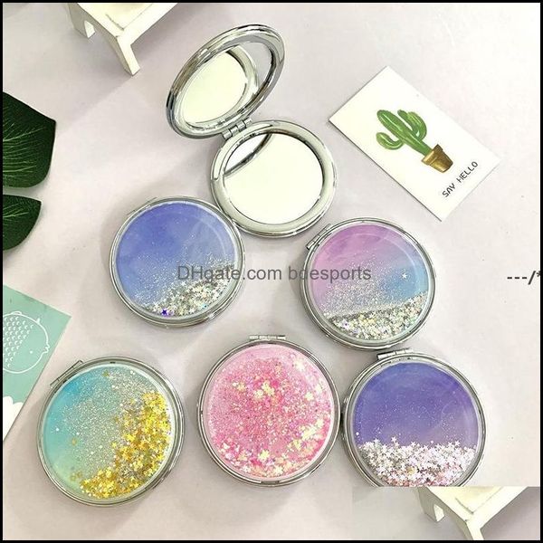 Mirrors Home Decor Garden Newliquid Bling Glitter Quicksand Portable Folding Mirror 5 Colors Double Sided Foldable Pocket Rra10917 Drop De