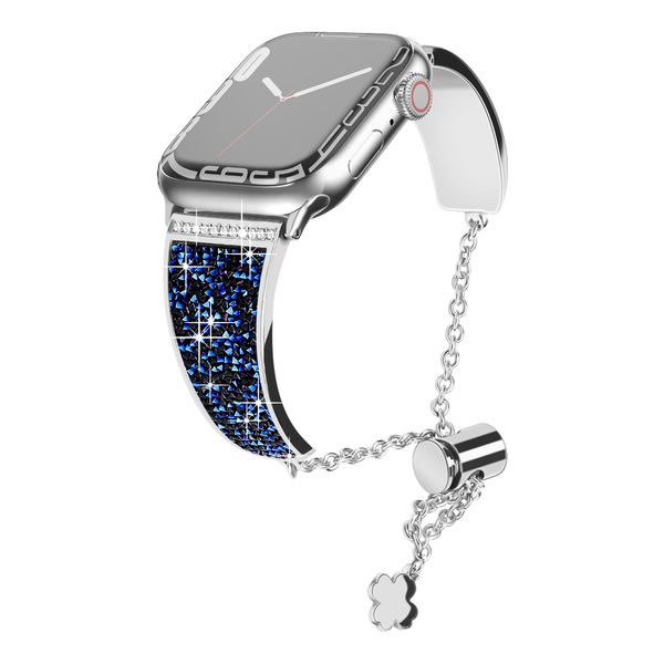 Blue Chain Girls Straps For Apple Watch Watches Bands iwatch S7 Strap Series 1 to 7 SE 40MM 45MM Zinc Alloy Designer Watchband with Glitter