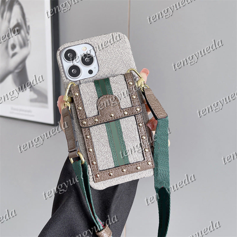 Fashion Make-up Mirror Designer Cell Phone Cases for iPhone 16 16pro 15 15pro 14 14pro 13 13pro 12pro max Rivet Leather Card Holder Luxury Cover wit