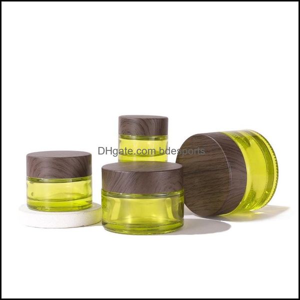 Packing Bottles Office School Business Industrial Olive Green Glass Cosmetic Jars Empty Makeup Sample Containers Bottle With Wood Grain Le